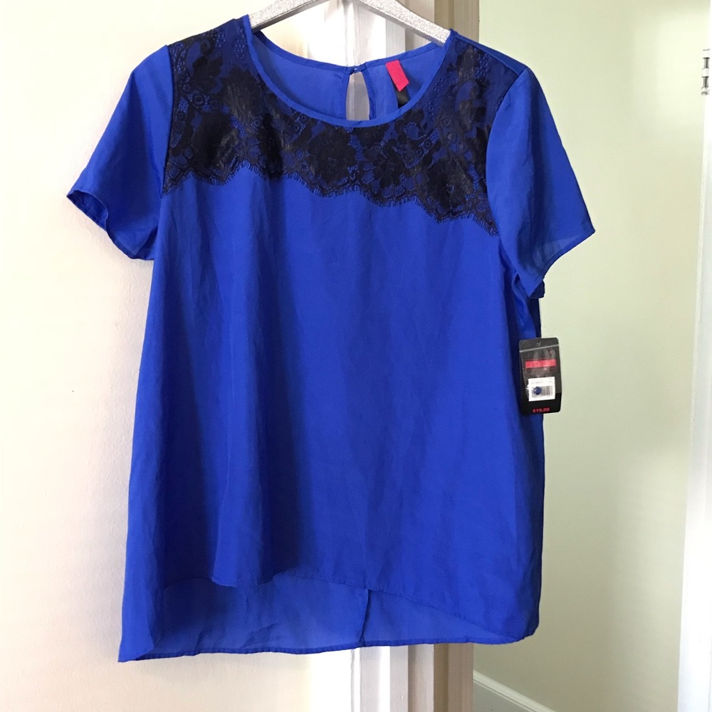 NWT! Pure Energy Top Blue w/ Black Lace 14/16
